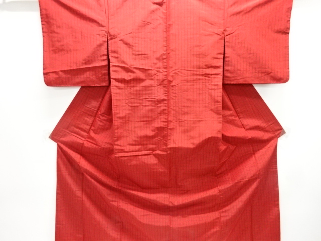 アンティーク　格子織り出し米沢紬着物